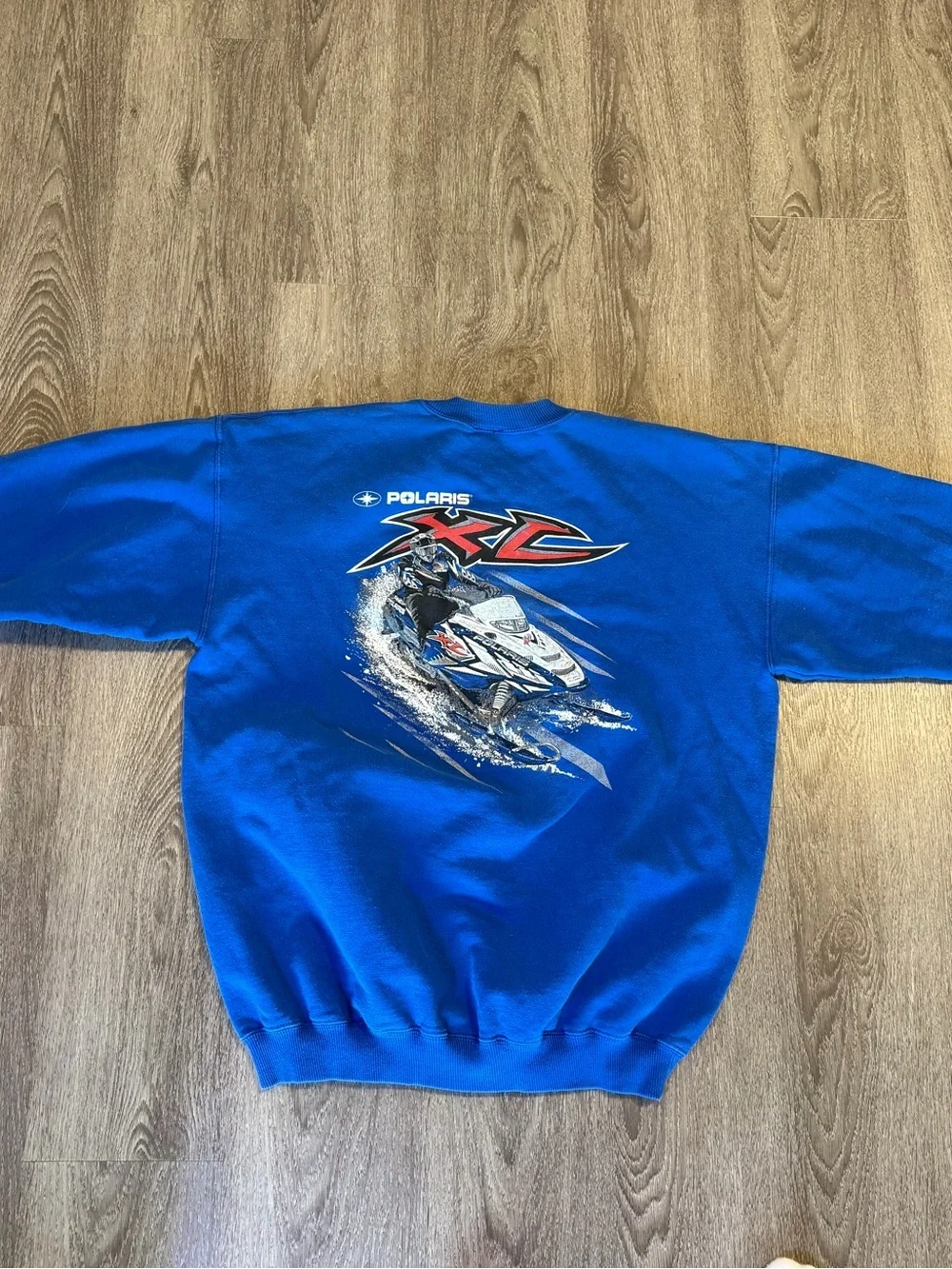 Vintage Polaris XL Snowmobile Graphic Sweatshirt Mens Size Large Blue 1990s